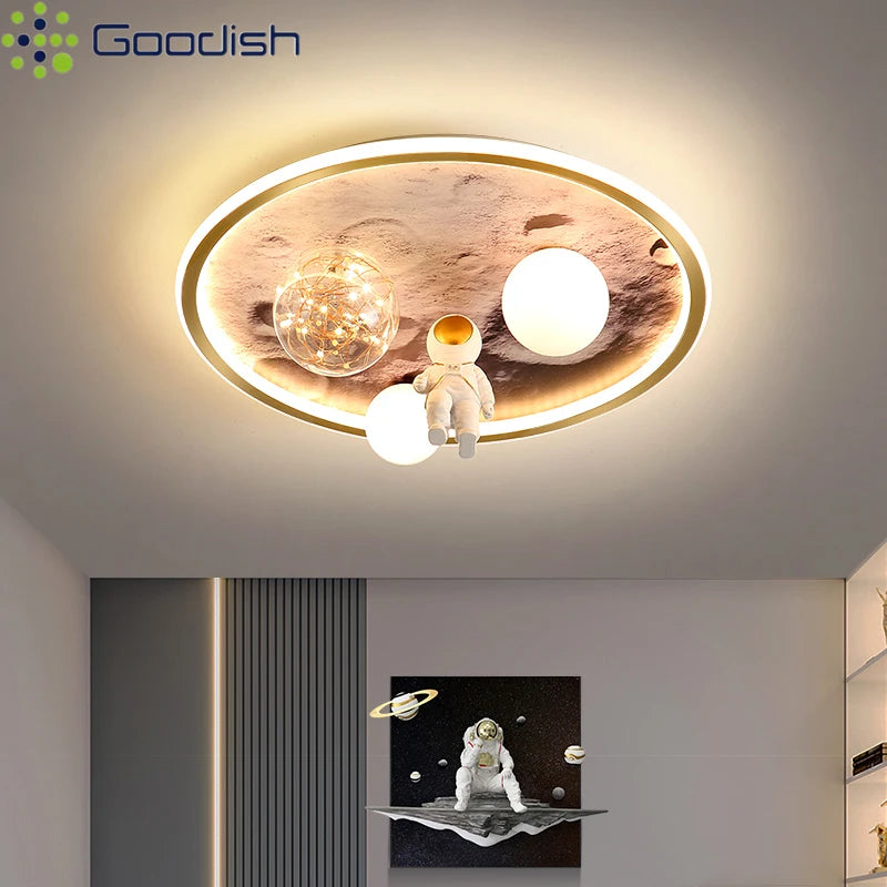 Modern Nordic Lunar Surface Astronauts-Shaped LED Ceiling Lights Art Lamps for Salonchildren Bedroom Home Decoration Chandeliers