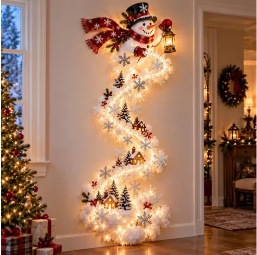 2027 Christmas Magic Trail Wall Light-LED Glowing Xmas Scene Wall Decoration,Santa Sleigh Reindeer Hanging Decor for New Year Pa
