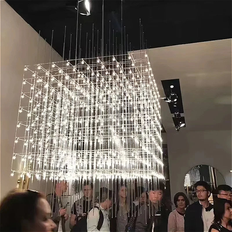 2026 Luxury Cube Glass Chandelier - Modern Villa & Hotel Lobby Hanging Lamp