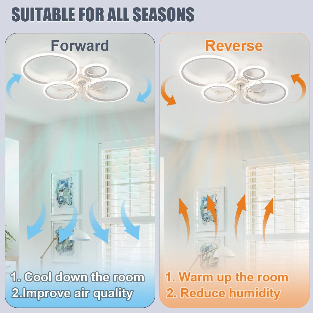 Modern LED Ceiling Fan with Light - Low Noise Chandelier for Bedroom & Kitchen
