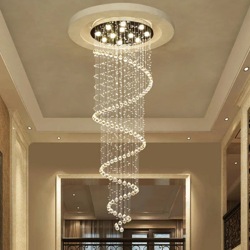 Spiral Crystal LED Ceiling Chandelier Light For Bedroom Living Room Suspension Lustre Corridor Staircase Hanging Lamp Fixture
