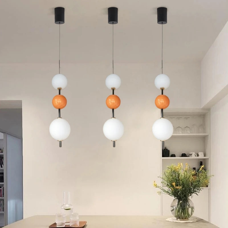 Colorful Ball LED Pendant Light White Glass Ball For Bedroom Dining Room Kitchen Hanging Lamp 4000K Wire Adjustable