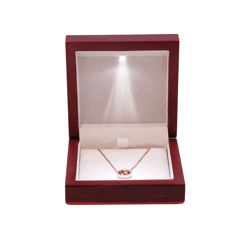 Wooden LED Light Jewelry Gift Box - Luxury Pendant, Necklace & Bracelet Packaging Case