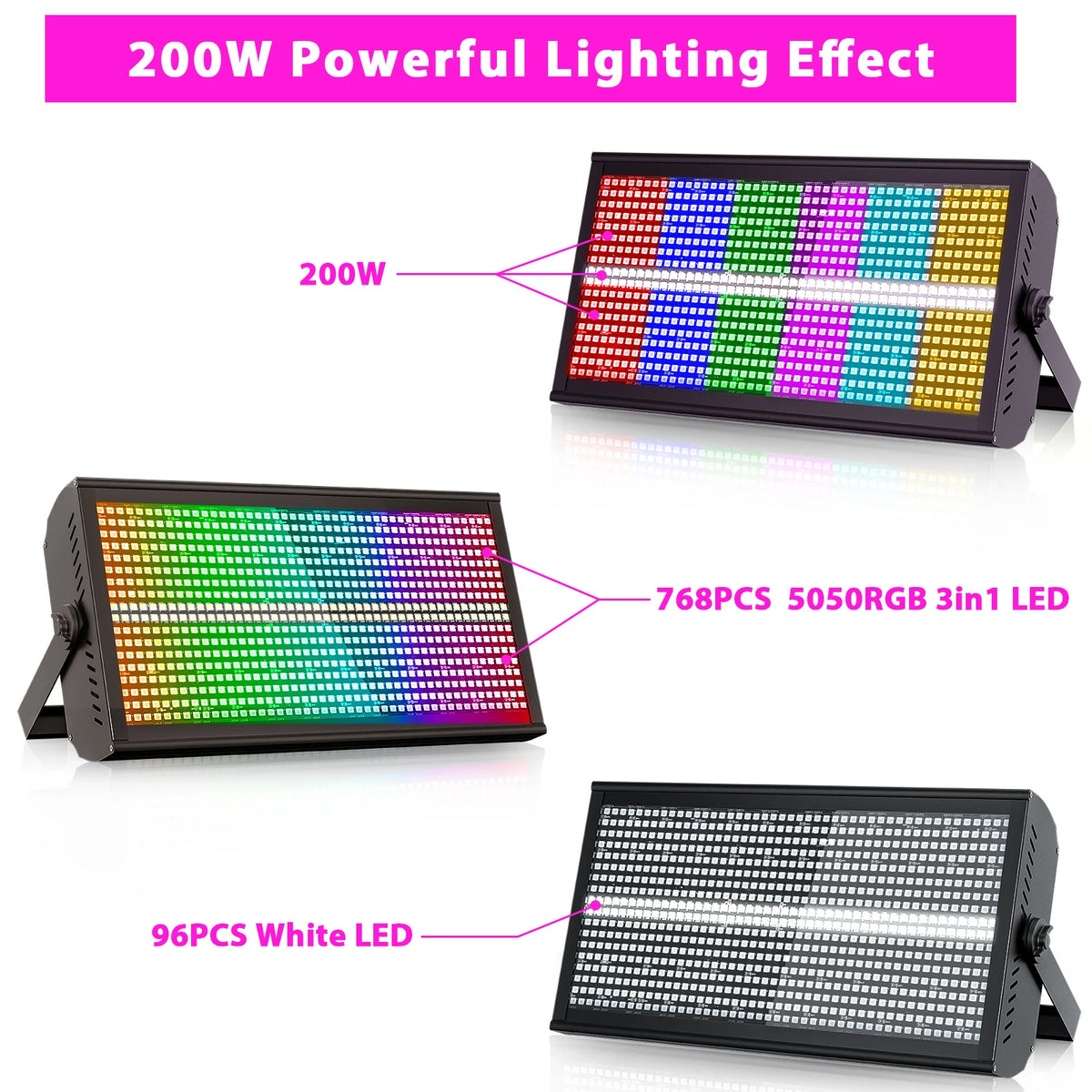 4-Pack 200W LED RGBW Strobe Lights (48+8 Segment, DMX512) - High-Output Stage Wash Uplight Fixtures for DJ, Disco, Wedding, Bar & KTV