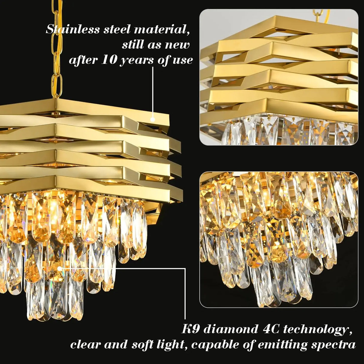 Modern Crystal Chandelier Gold Round for Dining Room for Living Room Entryway Foyer Bedroom Kitchen Pendant Light Fixtures