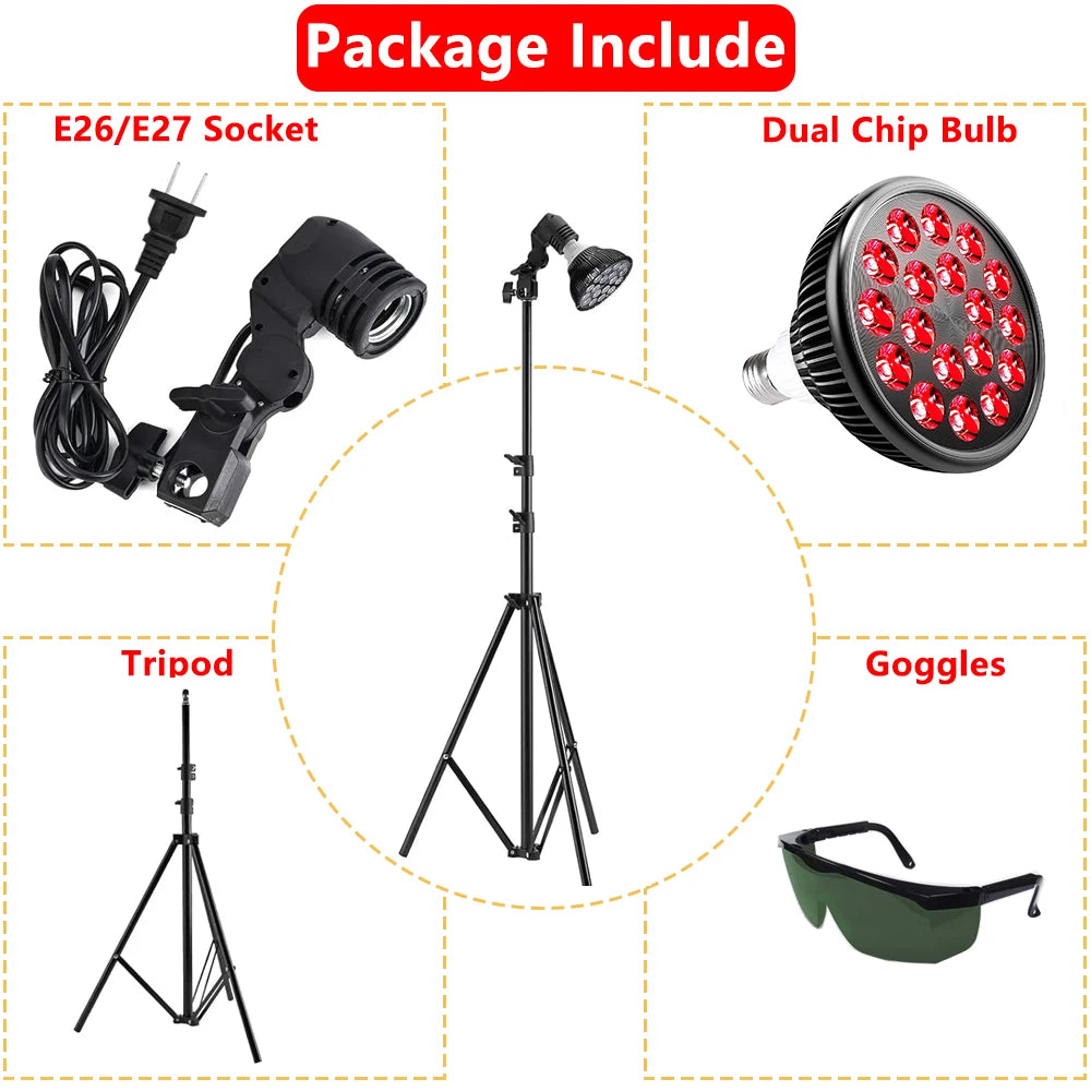 E27 LED Red 54W Light Therapy Lamp 660nm&amp;850nm Infrared Bulb with Floor Stand for Skin Care Pain Relief 360° Adjustable