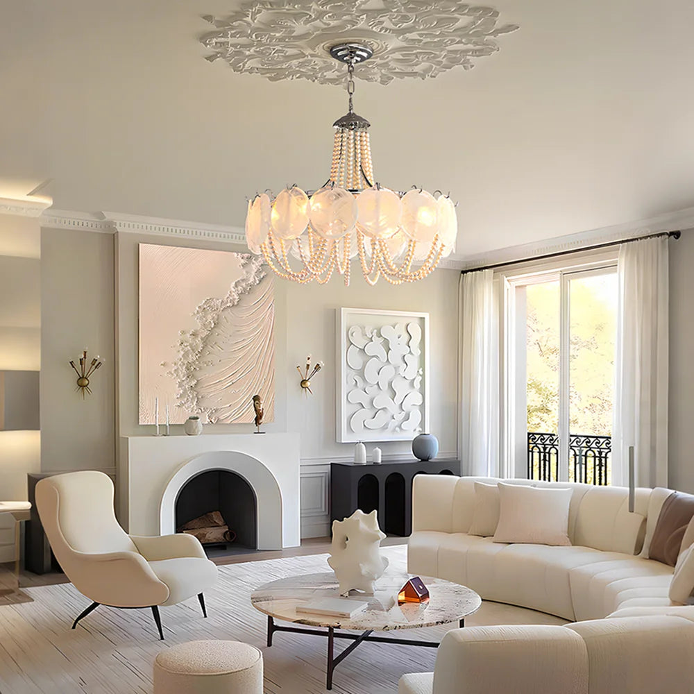 French Flower Glass Pendant Light Creamy Pearl Romantic Master Bedroom Lighting High-end Restaurant Lights