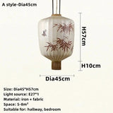 Chinese Style Japanese Fabric Lantern Pendent Lamp Hotel Restaurant Tatami Hand-painted Bamboo Leaf Pattern Room Decor Lights