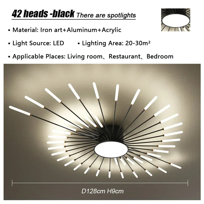 Modern Firework Led Chandeliers Lighting Lamp Home Decor Living Room Ceiling Lights Luminaria Bedroom Black Gold Spiral Lamparas