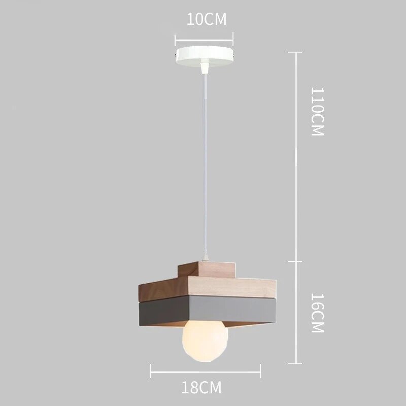 Nordic LED Wooden Pendant Light Iron 18CM Square Living Room Hanging Fixture For Bedroom Dining Room Study Home Decor Luminaires