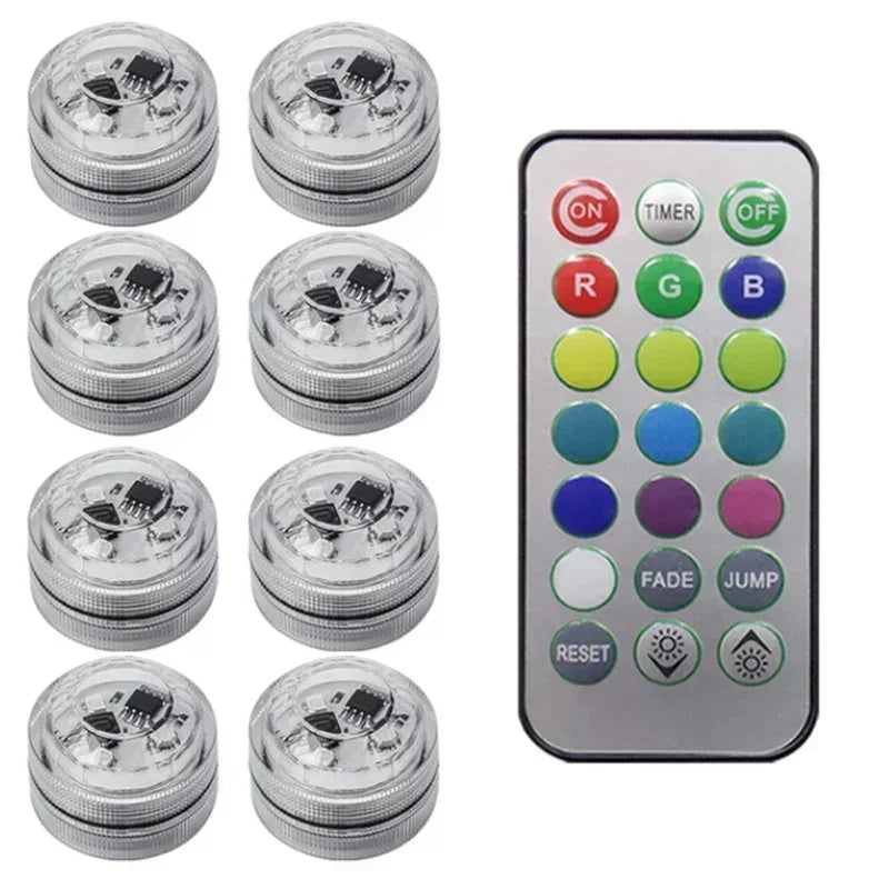 1-10PCS Car Wireless Adhesive LED Car Interior Ambient Light Remote Control Decor Auto RGB Interior Atmosphere Light Decorative