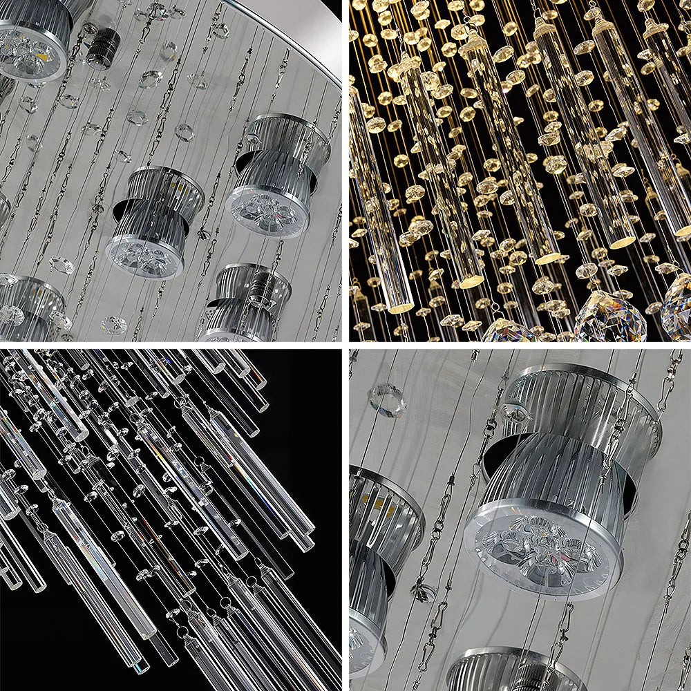 Modern Long Crystal Chandelier Flush Mount Ceiling Light for Duplex Villa Staircase Hotel Lobby Decoration