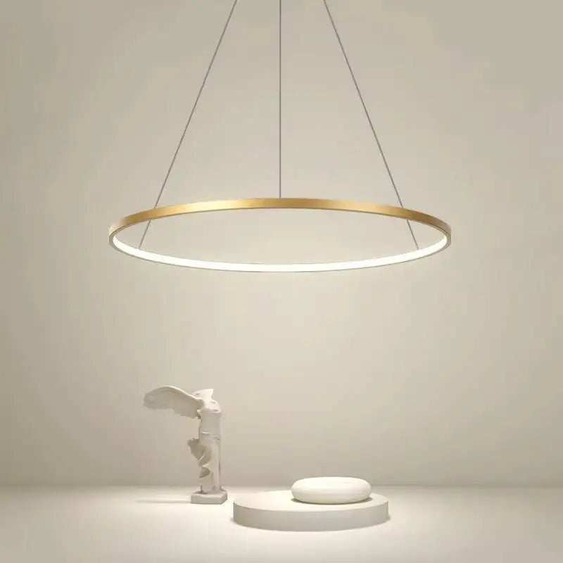 Nordic Ring LED Chandelier - Modern Aluminum Circle Pendant Light (Black/Gold)