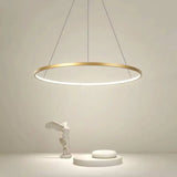Nordic Ring LED Chandelier - Modern Aluminum Circle Pendant Light (Black/Gold)