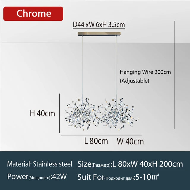 Nordic LED Chandelier Stainless Steel Chrome Leaf Personality Art Decors Living Dining Room Bar Table Hanging Lighting