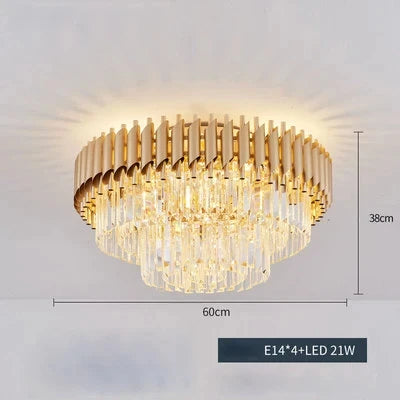 Modern round square layered crystal chandelier black gold luxury Led ceiling lamp living room main lamp villa foyer lighting