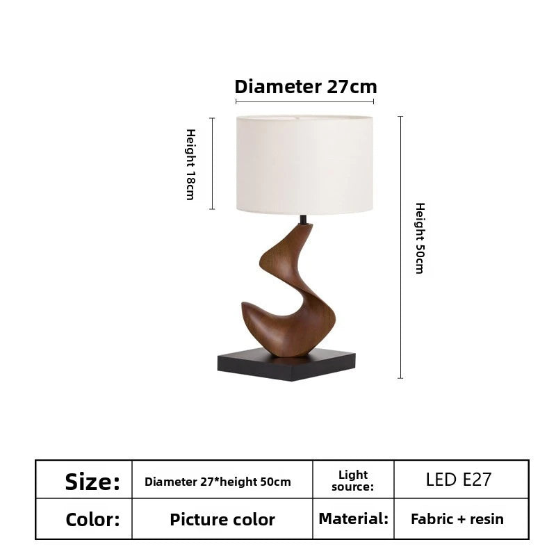 Modern Abstract Twisted Sculpture Table Lamp Resin Wood Grain Base Fabric Shade Bedside Ambient Light Home Decorative Desk Lamp