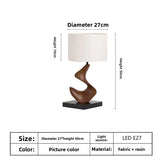 Modern Abstract Twisted Sculpture Table Lamp Resin Wood Grain Base Fabric Shade Bedside Ambient Light Home Decorative Desk Lamp