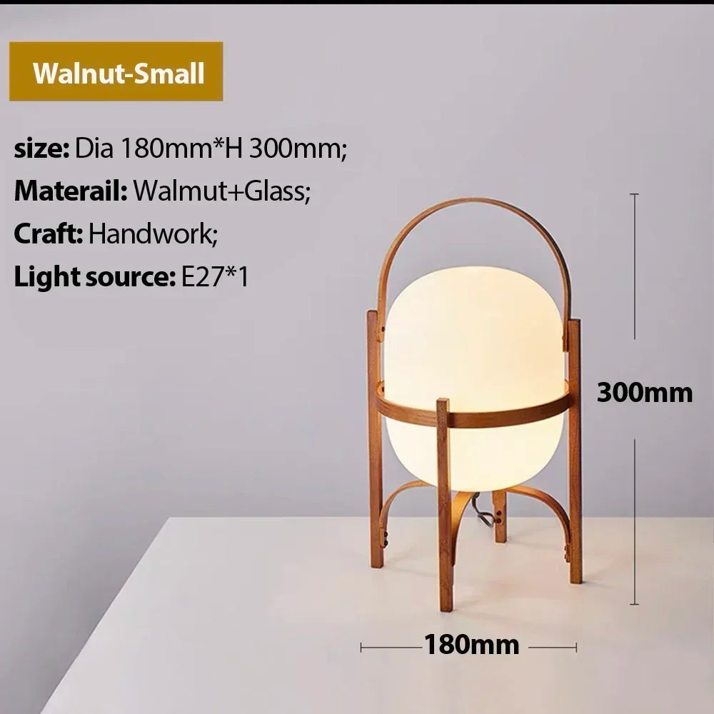 Nordic minimalist wooden LED floor lamp creative Japanese style glass lampshade bedside lamp reading home decoration table lamp