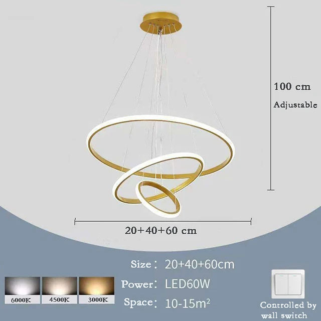 Nordic 3-Ring LED Chandelier - Modern Minimalist Pendant Lamp for Living Room