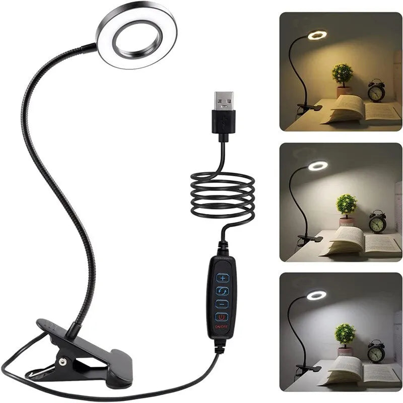 48 LEDs Desk Lamp Clip USB Book Light Bedside 360° Flexible Eye Protection Gooseneck Reading Light Brightness Adjustable 3 Level