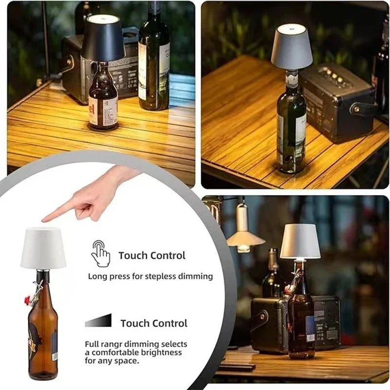 Wireless Bottle  Table Lamp Touch Control of 3 Colors and Stepless Dimming Night Lamp Suitable for Bar Wine Bottles Desk Lights