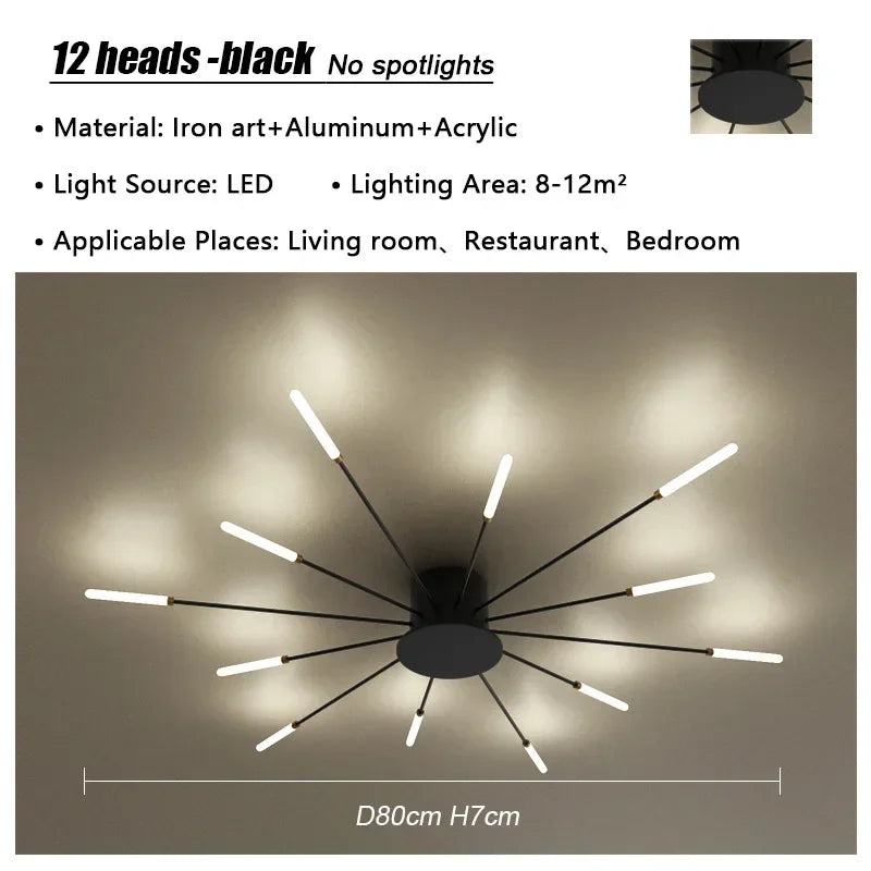 Modern Firework Led Chandeliers Lighting Lamp Home Decor Living Room Ceiling Lights Luminaria Bedroom Black Gold Spiral Lamparas