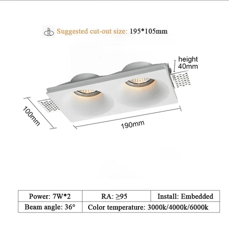 Recessed LED Gypsum Downlight Borderless Zigbee Spotlight Anti-Glare Ceiling Lamp Living Room Bedroom Aisle Embedded Lighting