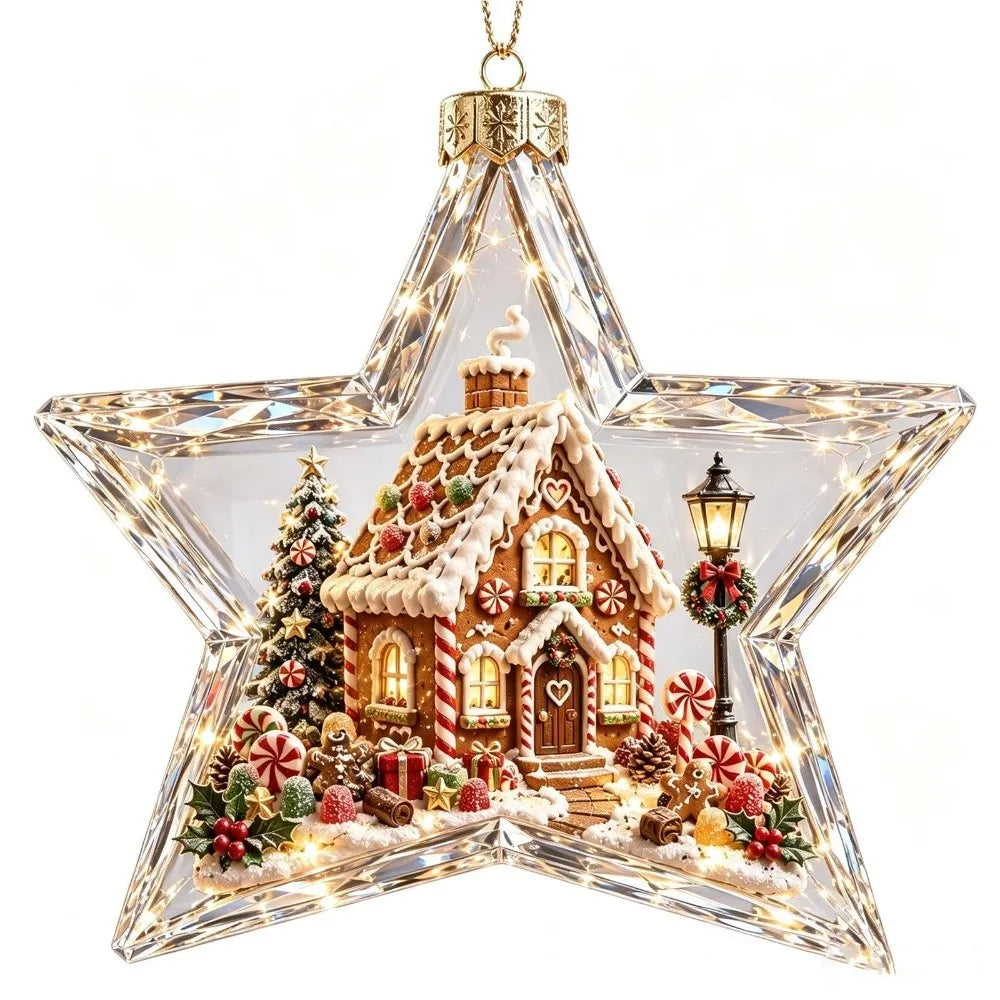 Vintage Winter Glowing Christmas Ball Ornament Plastic Acrylic LED Warm Lights 3D Christmas Hanging Bauble Shock-Resistant