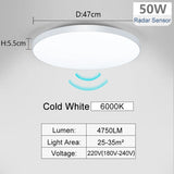 220V Radar Motion Sensor LED Ceiling Light - Cold White Flush Mount Lamp
