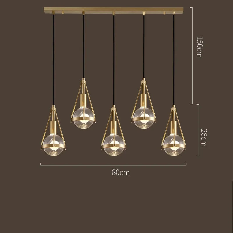 Modern Luxury Copper Crystal Pendant Lights Restaurant Bar Dining Room Bedroom Bedside LED Hanging Lamp Home Lighting Luminaire