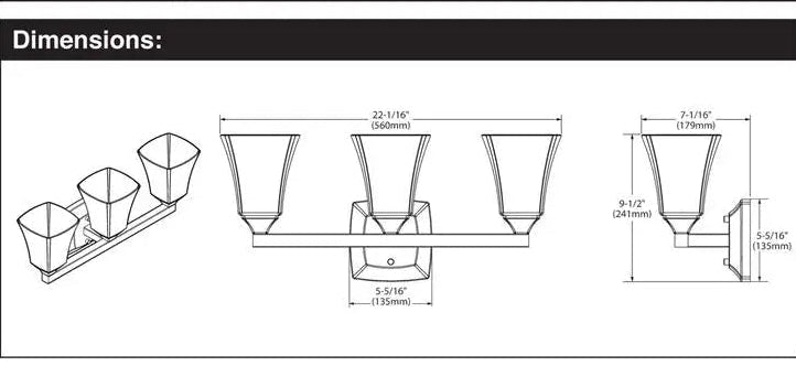 3-Light Dual-Mount Bath Vanity Fixture Frosted Glass in Polished Nickel