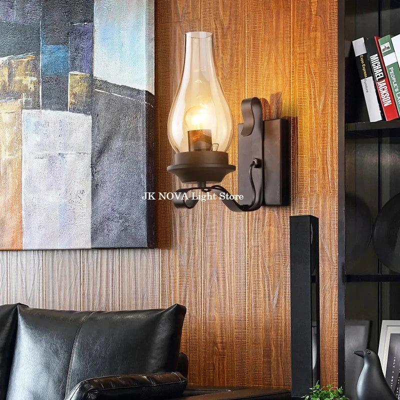 Industrial Wrought Iron Wall Sconce - Rustic Nordic Design for Kitchen & Hallway