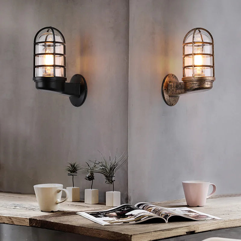 Retro Aluminum Outdoor LED Wall Lamp E27 Waterproof Moisture Industrial Garden Porch Light Bathroom Balcony Glass Ceiling Light