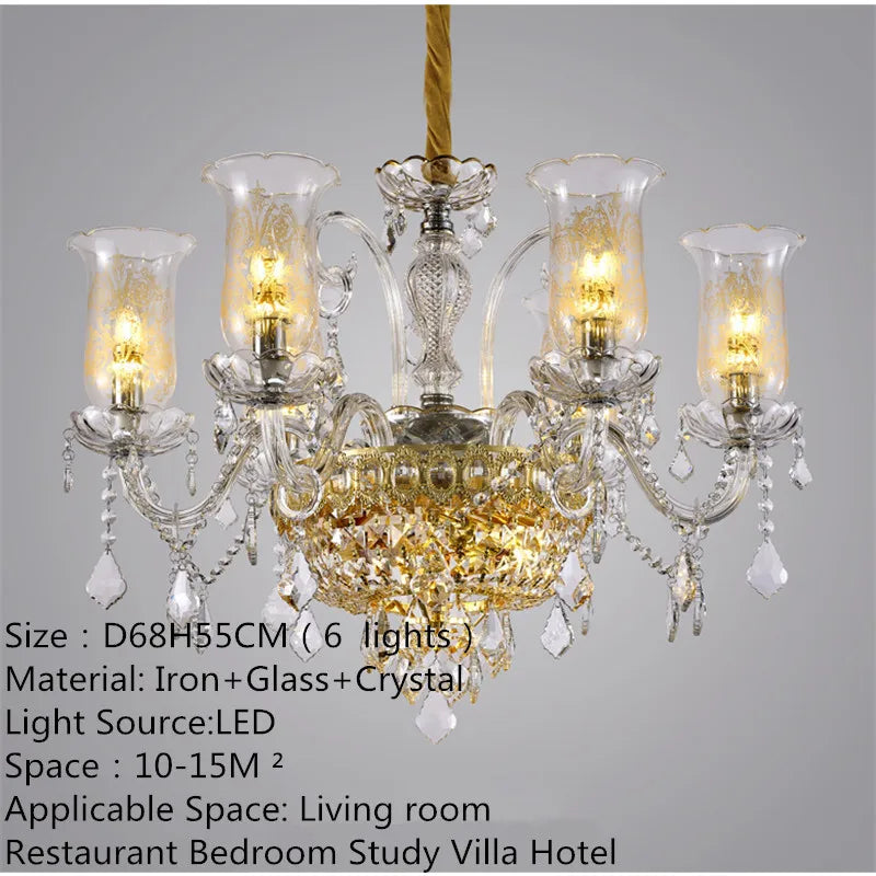 European Luxury Crystal Chandelier LED Living Room Restaurant Bedroom Villa  Hotel Duplex Building Candle Pendent Lamp