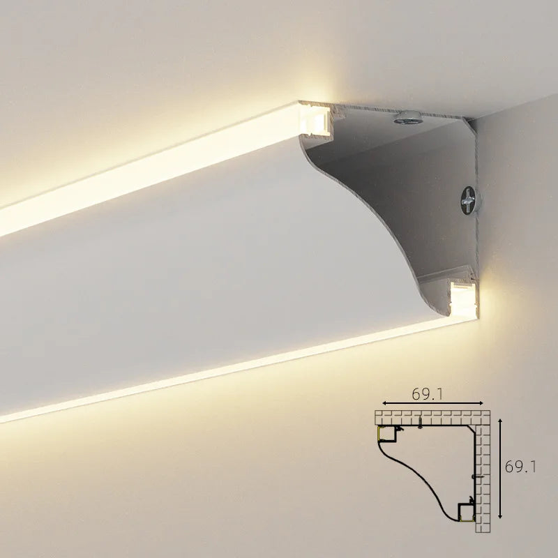 0.5/1M Ceiling Led Aluminum Profile Surface Mount Wall Top Corner Decor Double Eyelid Gypsum Lamp Suspended Glowing Linear Light