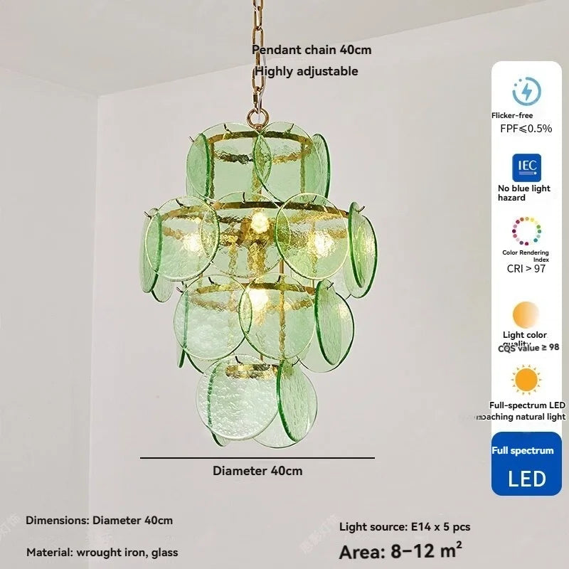Round Glass Dining Table Lights for Bedroom Living Room French Modern LED Murano Glass Pendant Lights Bar Kitchen Restaurant