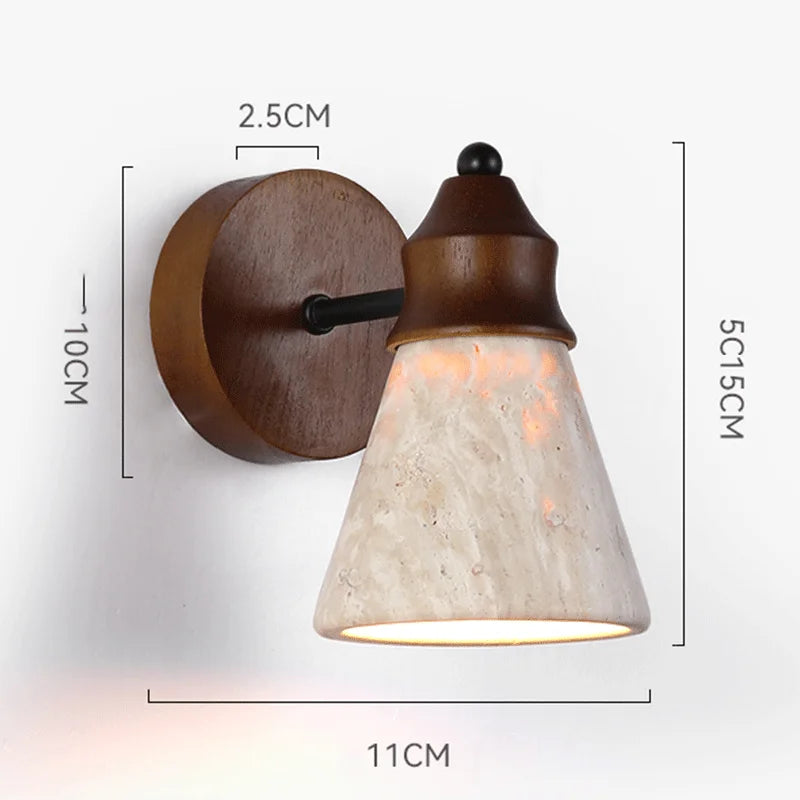 Natural Yellow Travertine Stone Wall Sconce Lamp - Classical LED Wall Light Fixture for Bedroom Bedside, Living Room & Home Decor