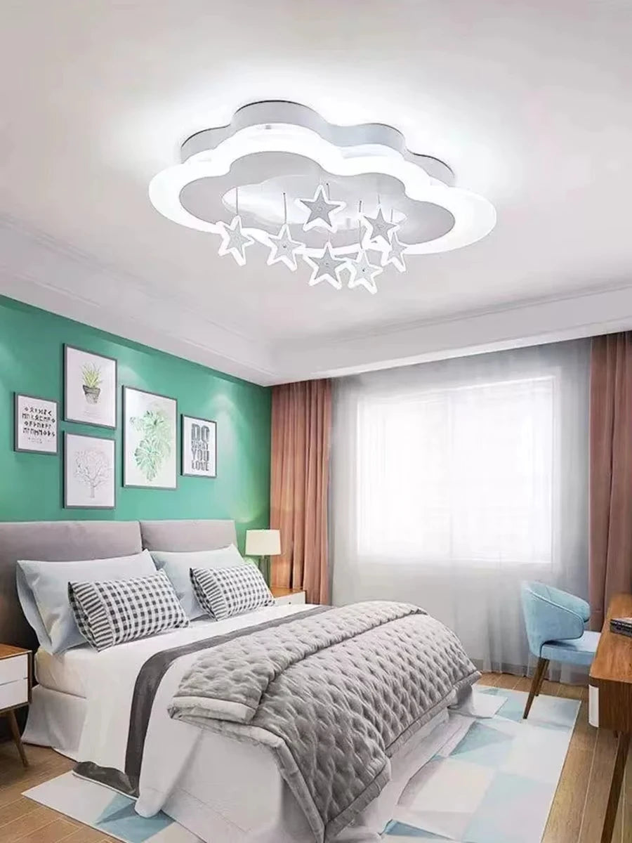 Children's Lamp: Modern Minimalist Star and Cloud Ceiling Light for Boys and Girls, Romantic LED Fixture for Study and Bedroom