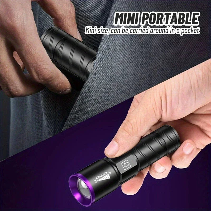 395NM UV Flashlight Rechargeable Ultraviolet Torch Pet Urine Scorpion Detector UV Lamp Anti-counterfeiting Bill Seal Detector