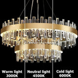 Luxury Double-Layer Round Crystal Chandelier (Golden Finish) - Modern Tiered Ceiling Pendant Light Fixture for Living Room, Bedroom & Dining Room