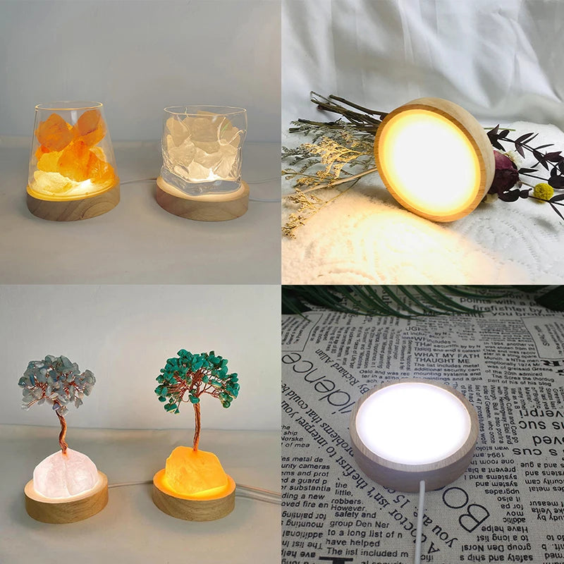 Wood Light Base Rechargeable Remote Control Wooden LED Light Rotating Display Stand Lamp Holder Lamp Base Art Ornament New