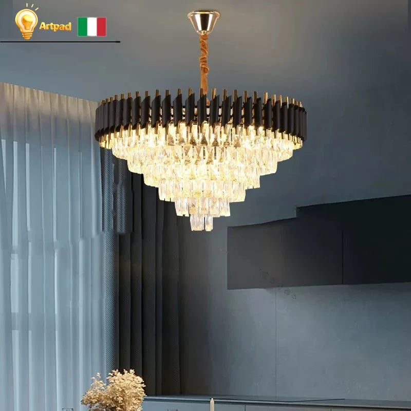 Nordic Luxury Crystal Chandelier Round Pendant Light LED for Living Room Hotel Lobby Hallway Modern Home Decor Hanging Lamp