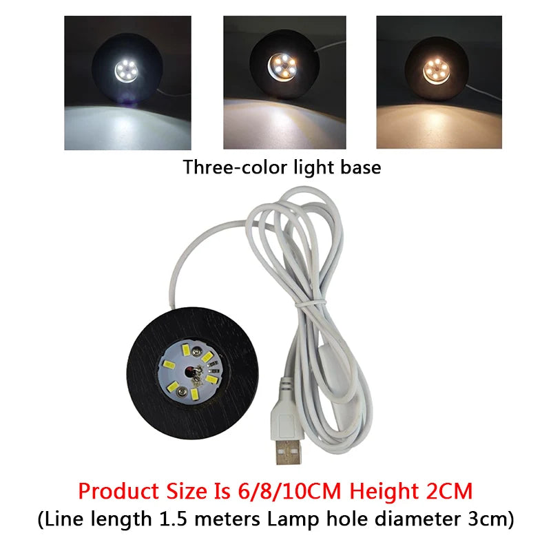Black Round Solid Wood Luminous Base - LED Light Stand for Crystal Balls & Glass Ornaments