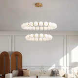 Nordic Modern Minimalist Luxury LED Chandelier Cream Pearl Circle Pendant Light Home Room Decoration for Living Dinning Bar Lamp