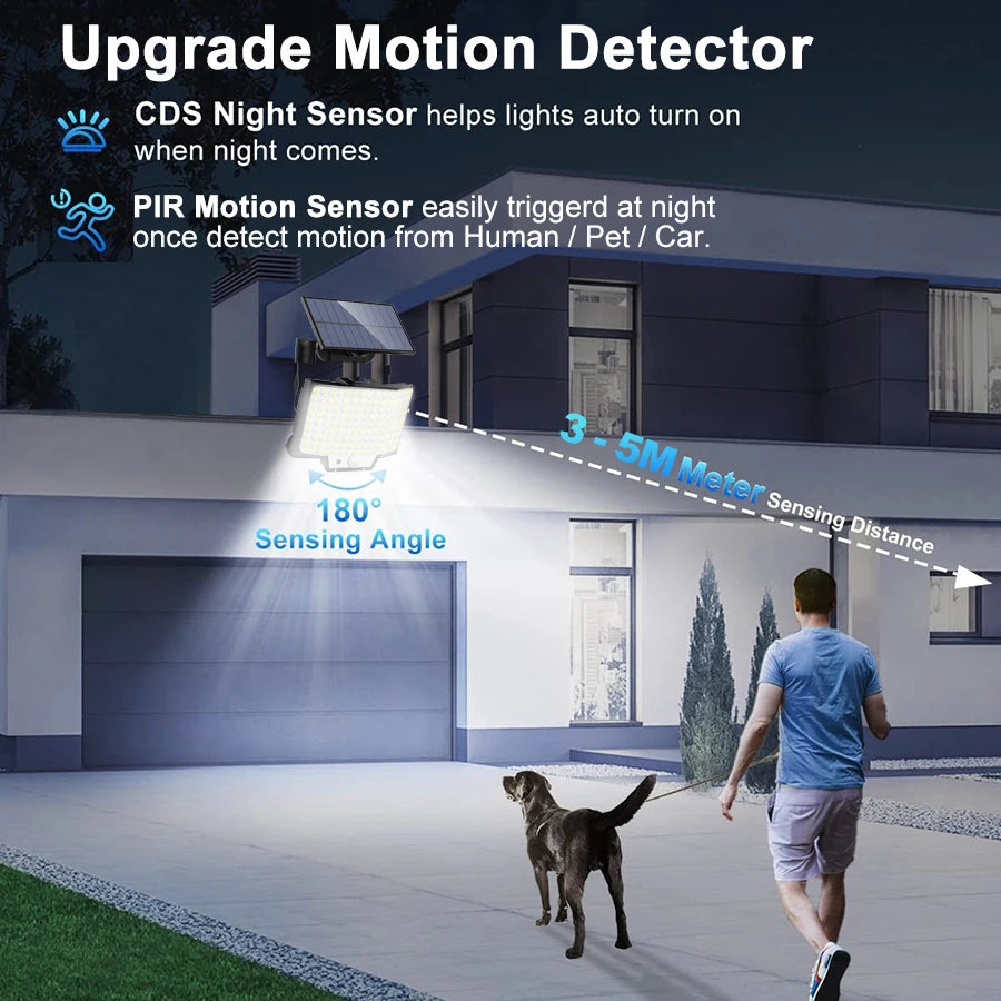 348 LED Solar Motion Sensor Outdoor Light - Powerful Waterproof Security Spotlight Wall Lamp for Garden, Yard & Garage