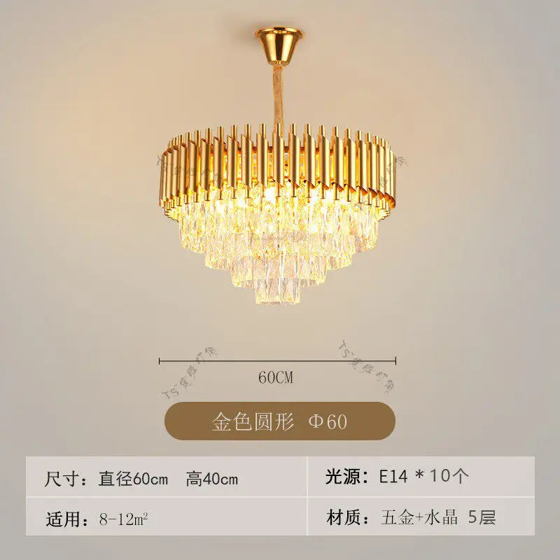 Nordic Luxury Crystal Chandelier Round Pendant Light LED for Living Room Hotel Lobby Hallway Modern Home Decor Hanging Lamp