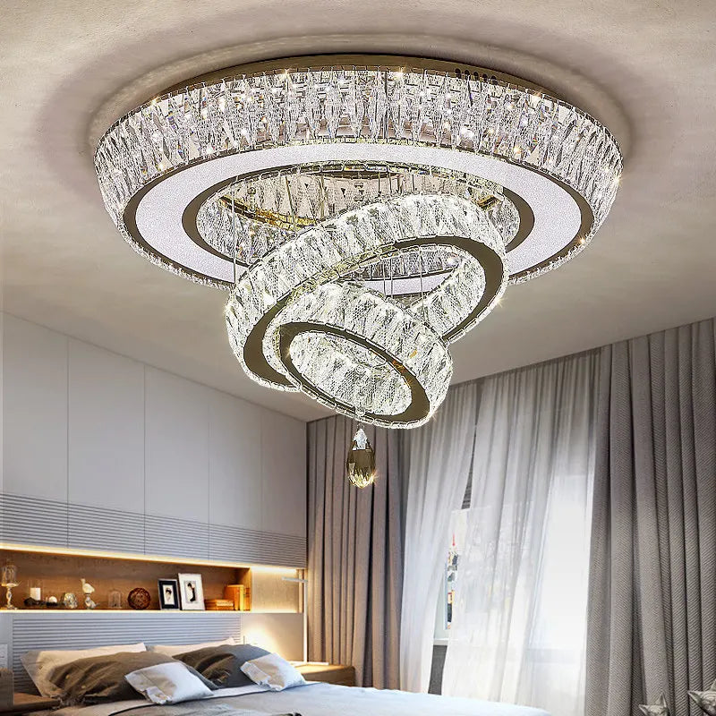 Led Stainless Steel Crystal Ceiling Light 2026 Luxury Home Decoration Round Minimalist Lampara Techo for Bedroom Living Room