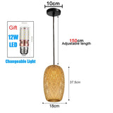 Handmade Vintage Pendant Lamp Bamboo Restaurant Café Chandeliers Wood Base E27 Bulb Lighting Hotel Bedroom Interior Classical