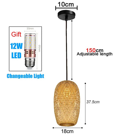 Handmade Vintage Pendant Lamp Bamboo Restaurant Café Chandeliers Wood Base E27 Bulb Lighting Hotel Bedroom Interior Classical